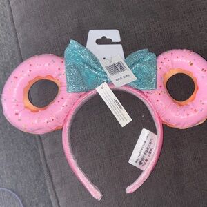 Disney Pink Donut Minnie Mouse Ears with Glittery Blue Bow